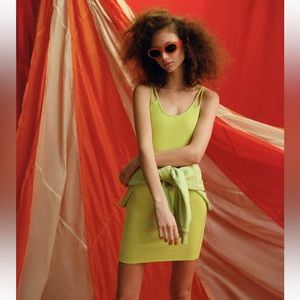 NWT Zara Ribbed Dress Lime Green